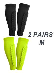 2 Pairs Soccer Shin Guards/Shin Pads For Adults & Teens - Honeycomb Padding Compression Sleeves For Baseball, Boxing, Kickboxing & Mountain Biking - Lightweight Breathable Sports Protection Gear
