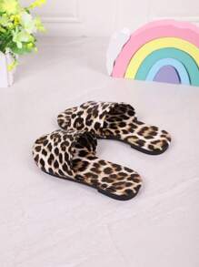 1 Pair Leopard Print Children's Slippers, Unisex Strap Fashion Slides, Lightweight Indoor/Outdoor Casual Beach Sandals For Toddlers & Big Kids