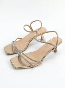 Women's Sparkling Rhinestone Buckle Decor High Heel 2025 New Champagne Nude Strap Sandals