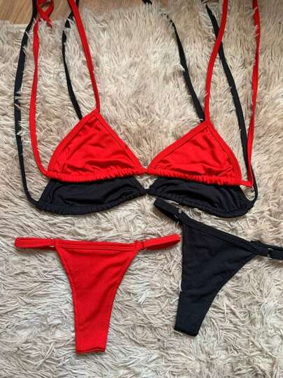 Kit Duas Peças Biquíni Marquinha de Fita Fio Dental Cortininha Verão