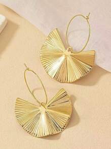 1 Pair Fashionable & Elegant 316L Stainless Steel Geometric Striped Leaf Pendant Earrings, Versatile And Graceful Design For Daily Wear - Yellow Gold - View 6