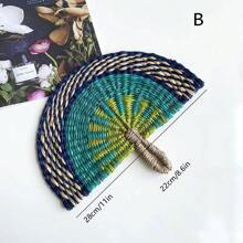 Abanico decorativo de pared tejido a mano de forma colorida, abanico de mano de uso diario de paja marina para refrescarse, abanico decorativo de lujo de dos tonos, regalo para cumpleaños o graduación - Multicolor - Ver 16