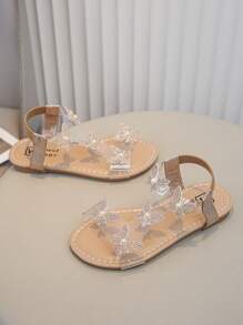 1 Đôi giày sandal đế bằng đính đá lấp lánh thời trang cho bé gái, phong cách tiên nữ, thích hợp mặc vào mùa hè - Rượu sâm banh - Xem 4