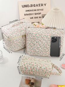 1 Peça Estojo de Maquiagem Floral para Moças, Mulheres de Sucesso, Blogueiras de Beleza e Moda, Conjunto de Bolsas Cosméticas de Grande Capacidade, Bolsa de Armazenamento de Maquiagem, Bolsa de Toucador para Artistas de Maquiagem, Itens Essenciais de Viagem, Bolsa de Armazenamento de Maquiagem Fofa Adequada para Guardar Toalhas Faciais, Demaquilante, Limpador Facial, Cuidados com a Pele, Bolsa Multiuso com Alça Portátil e Zíper para Guardar Pequenos Itens