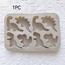 1 pieza Molde de silicona con 8 cavidades en forma de dinosaurio para hacer chocolate, caramelos, budín, galletas y cubitos de hielo DIY - Gris - Ver 8