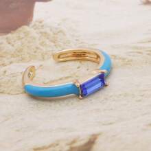 1 Open-Ended Ring Bohemian Candy Color Drip Oil Rectangle Glass Stackable Ring For Women - Statement Jewelry Gift - Geometry - View 24