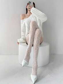 New Vintage French Rose Floral Pattern Beige Mesh Pantyhose, Hollow Brown Sexy Black Fishnet Stockings For Women
