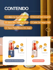 dreame 1 pieza Licuadora eléctrica inalámbrica portátil de 400ml, mezclador de jugo de frutas mini recargable por USB con 6 cuchillas y doble vaso, licuadora multifuncional, adecuada para cocina doméstica u exterior, excelente para extraer vegetales, frutas y hacer batidos. - Taza individual con tapa - Ver 6