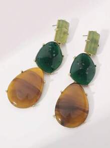 1 Pair Retro Geometric Multilayer Resin Drop Earrings, Vintage Chic Oversized Earrings, Fashionable & Versatile