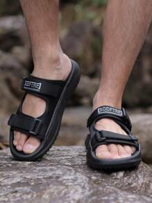 Men Slip-On Sandals, Outdoor Non-Slip Lightweight Beach Flip-Flops - Black - View 8