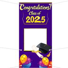 HEGO 2025 Creative Graduation Ceremony Flag: 89.99 X 179.98 Cm Polyester Material, Suitable For Indoor And Outdoor. With Hollow Cap Design, Easy To Hang, Adds Vitality To Parties And Celebrations. Multipurpose Decor, Applicable To Entrances, Rooms, Garden Gates, No Electricity Needed, Easily Creates A Celebratory Atmosphere.