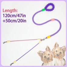 多巴胺彩色双狗牵引绳，带软握柄 - 耐用，适合训练、散步和户外娱乐 - 非常适合露营和后院玩耍，适合各种大小的宠物，长狗训练牵引绳，尼龙长宠物牵引绳，双牵引绳，适合小型/中型犬 - 彩色 - 查看 30
