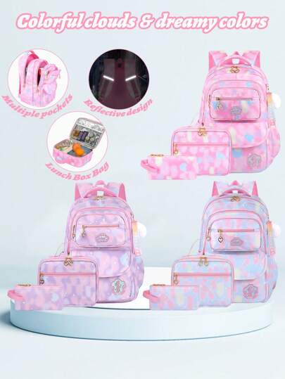 3 Pieces/Set Girls School Backpack With Lunch Bag And Pencil Case, Outdoor Travel Bag, Large Capacity Lightweight Student Schoolbag, Back To School Essential, Suitable For Teenage Girls Students At School And Daily Use