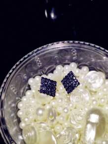 迷人菱形 CZ 水晶耳环耳钉舞蹈俱乐部派对毕业首饰 1 对 - 彩色 - 查看 17