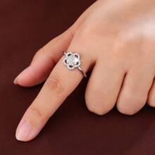 1pc Floral Design Cubic Zirconia Inlaid Ladies Ring - Multicolor - View 7