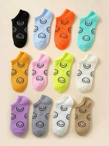 10 Pairs Women Cute Cartoon Smiling Face Invisible Shallow Ankle Socks For Summer - Multicolor - View 4