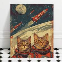 1 Pc Vintage Two Cat Posters Home Room DecorWooden Framed Canvas Painting -  Thickness 2.25cm/0.9inch,Home Gift Decoration, Room Decoration Aesthetic, Wall Decoration Art, Perfect Gift, Autumn And Winter Wall Decoration, Living Room Decoration, Bedroom Decoration, Kitchen Decoration, Entry Decoration, Bathroom Decoration, Direct Wall Painting, High Quality Wall Painting Poster