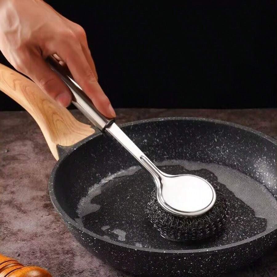 1 件装不锈钢清洁刷，厨房洗碗钢丝球刷，长柄，洗碗锅清洁工具 - 彩色 - 查看 1