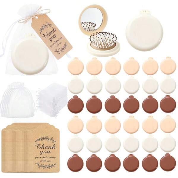 Set de 18 piezas - Recuerdos para Baby Shower, Recuerdos para la fiesta de revelación del sexo del bebé,Espejos compactos, Peines a granel para fiestas de bodas y eventos, Espejos de bolso y tocador portátiles con set de cepillo de pelo, Espejo y peine plegable de colores, Cepillo masajeador de bolsillo con diseño de osito de peluche, Todo en un práctico set portátil para uso en casa y viajes