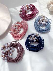 10pcs Faux Pearl Decor Hair Tie Elegant - Multicolor - View 4