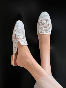 Mengshangli Women's Hollow Breathable Mesh Slide Sandals, Slip-On Flat Mule Shoes