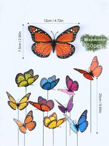 50 Pieces Outdoor Garden Decorative Butterfly Stakes, 3D Waterproof PVC Monarch Butterfly Stakes, Home Yard Garden Wedding Indoor And Outdoor Decorations, Gardening Decorations - Made Of Durable PVC Modern Home Decor (Butterfly Colors Random)