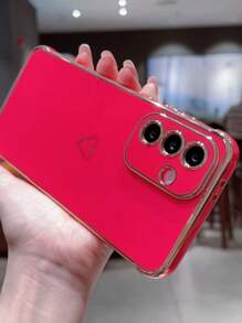 Heart1pc Four-Corner Anti-Fall Electroplated Lovely Minimalist Phone Case - Rose Red - View 5