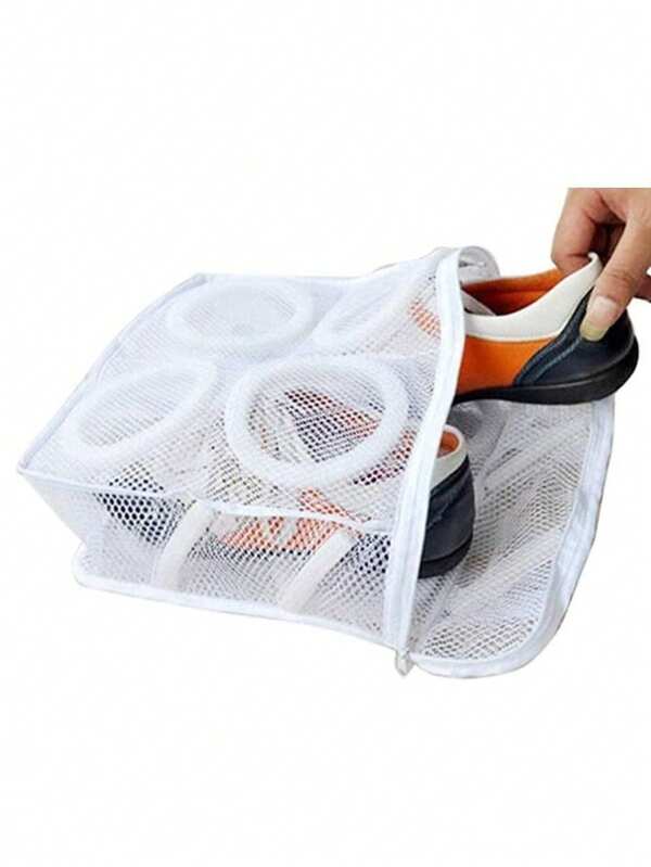 Sac de lavage pour chaussures, séchoir à chaussures portable organiseur et sac de lavage avec sangle de suspension et fermeture éclair pour hommes et femmes, blanc (1 paquet)