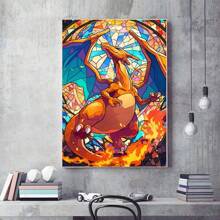 pokemon Kit de pintura de diamantes 5D - Dibujos animados, animación, Charizard, diamantes redondos, juego de lienzos, pintura de arte de diamantes, pintura de diamantes, decoración de pared del hogar, arte de diamantes, regalo ideal para familiares, amigos, coleccionistas, días festivos