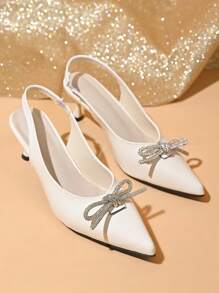 Chic Women's High - Heeled Shoes With Slingback Straps And Bow - Decorated Upper