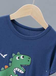 2pcs/Set Kids Short Sleeve Shorts Dinosaur Pajamas Set, Boys Cartoon Dinosaur Print Thin Sleepwear Suit For Summer - Multicolor - View 4