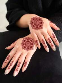 1 Miếng Dán Hình Xăm Tạm Thời Henna Đỏ Đơn Giản, Chống Nước, Chống Mồ Hôi, Có Thể Giặt Được, Thực Tế, Phù Hợp Với Người Thời Trang, Thiết Kế Nghệ Thuật - Đỏ - Xem 2
