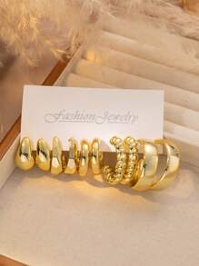 European & American New Fashionable Minimalist Creative C Shape Water Drop Stud Earrings Set - Gold - View 5