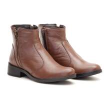 Genuine Leather Ankle Boot Casual Women's Country Bootie Mid Heel Side Zipper Winter - Màu nâu Sô-cô-la - Xem 6