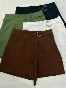 Women's Tailored Shorts With Ties - Rust Brown - View 6