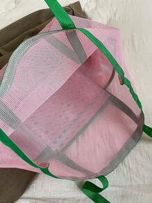 1pc gewatteerde open-top gesloten mesh strandtas, grote capaciteit reisvakantie opbergtas, draagbare opvouwbare zwemsportschool opbergtas, geperforeerde reis mesh tas, opbergtas voor badspeelgoed