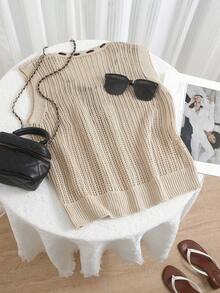 V-Neck Hollow Out Knitted Vest With Bowknot Front Closure Sweater Vest