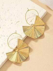 1 Pair Fashionable & Elegant 316L Stainless Steel Geometric Striped Leaf Pendant Earrings, Versatile And Graceful Design For Daily Wear - Yellow Gold - View 4