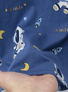 2 pièces/Ensemble Pyjamas d'astronaute à manches courtes et shorts pour enfants, ensemble de vêtements d'été à la maison en 100 % coton léger avec motif d'astronaute de bande dessinée pour garçons