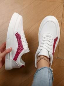 New Casual Simplistic Comfortable Leather Low-Top Lace-Up Flat Sneakers, Suitable For Female Teenagers, Anti-Slip Shock-Absorbing Sports Shoes For Middle & High School Students, Outdoor Activities & Daily Wear
