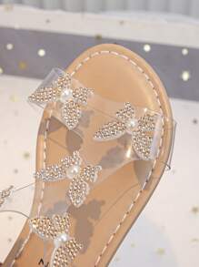 1 Đôi giày sandal đế bằng đính đá lấp lánh thời trang cho bé gái, phong cách tiên nữ, thích hợp mặc vào mùa hè - Rượu sâm banh - Xem 10