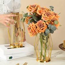 1 件带铁架的植物玻璃器皿 - 玻璃玻璃花瓶金属复古桌面水培装饰适用于家庭、花园、办公室