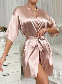 1 pezzo Accappatoio corto a maniche corte da donna, adatto per primavera ed estate, abbigliamento da casa, accappatoio corto tinta unita da donna - adatto per primavera, estate, casa, hotel e uso per feste, inverno