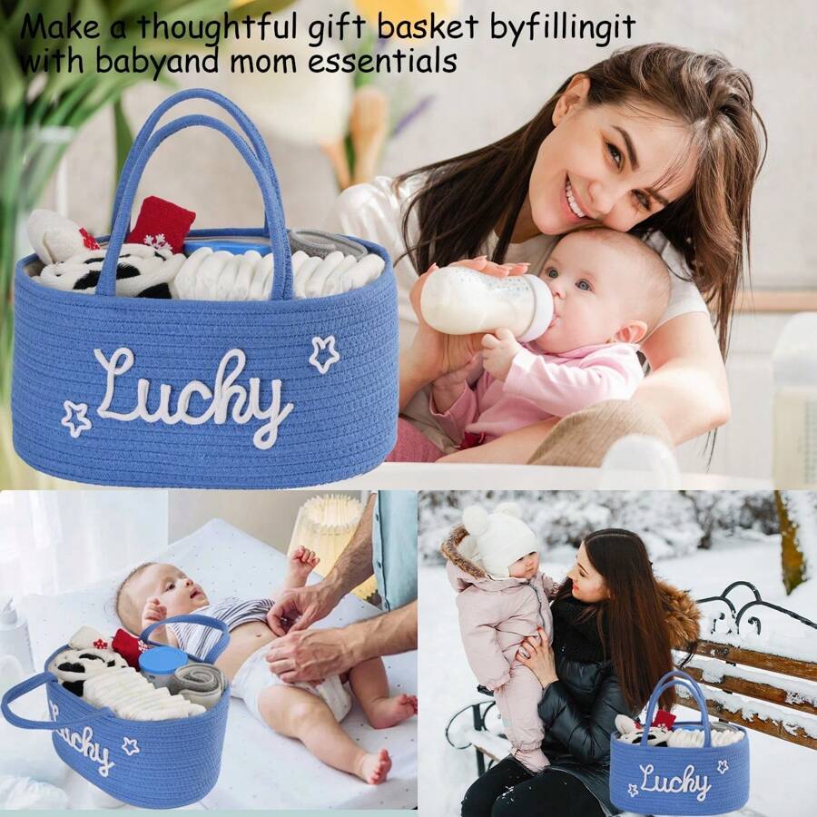 1pc Baby Rope Diaper Caddy Organizer, Portable& Durable Nursery Storage Basket With Detachable Compartments & Car Organizer For Diapers & Baby Wipes, Diaper Organizer For Newborn Baby Essentials& Baby Shower Gifts