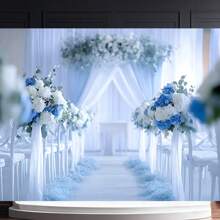1 Piece Elegant Polyester Wedding Scene Background, Blue And White Floral Walkway Decoration, Multifunctional Wall Hanging, For Living Room, Bedroom, Office - Interior Photography Background Without Power Supply