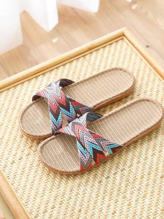 新款时尚彩色亚麻情侣拖鞋，舒适沙滩度假拖鞋，超轻酒店男女通用亚麻拖鞋