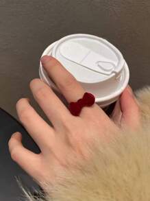 1pc Vintage Cute Plush Bow Open Finger Ring, Versatile Dainty Cocktail Ring, Sweet Gift For Christmas, Daily Wear Luxury Accessory
