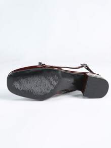 秋冬女士时尚漆皮凉鞋，时尚后带包头凉鞋，凉鞋，工作凉鞋，玛丽珍凉鞋，镂空凉鞋，休闲露跟凉鞋，优雅，派对凉鞋 - 酒紅色 - 查看 5