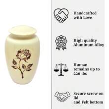 Handcrafted Cream Ivory Cremation Urn - Rose Pattern Luxury Memorial Keepsake With Secure Lid Large - Ivory1 - View 5