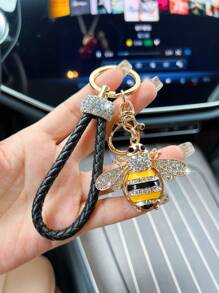 1 件时尚水钻蜜蜂和皮革钥匙扣 - 彩色 - 查看 3